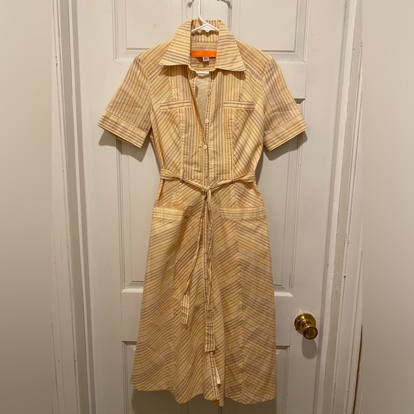 Cynthia Steffe Cream Tan Buttoned Midi Dress - Picture 1 of 5